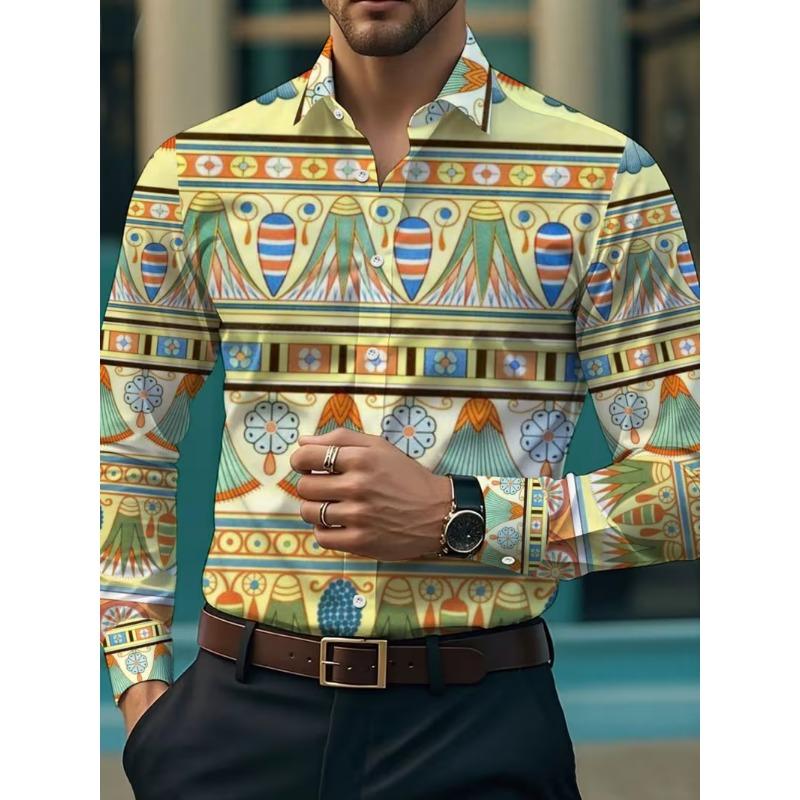 New men's black branch leaf vine small wave dot simple printed long sleeved shirt