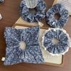 Vintage Tie Dye Scrunchie Retro Blue Dye Floral & Solid Color Hair Tie