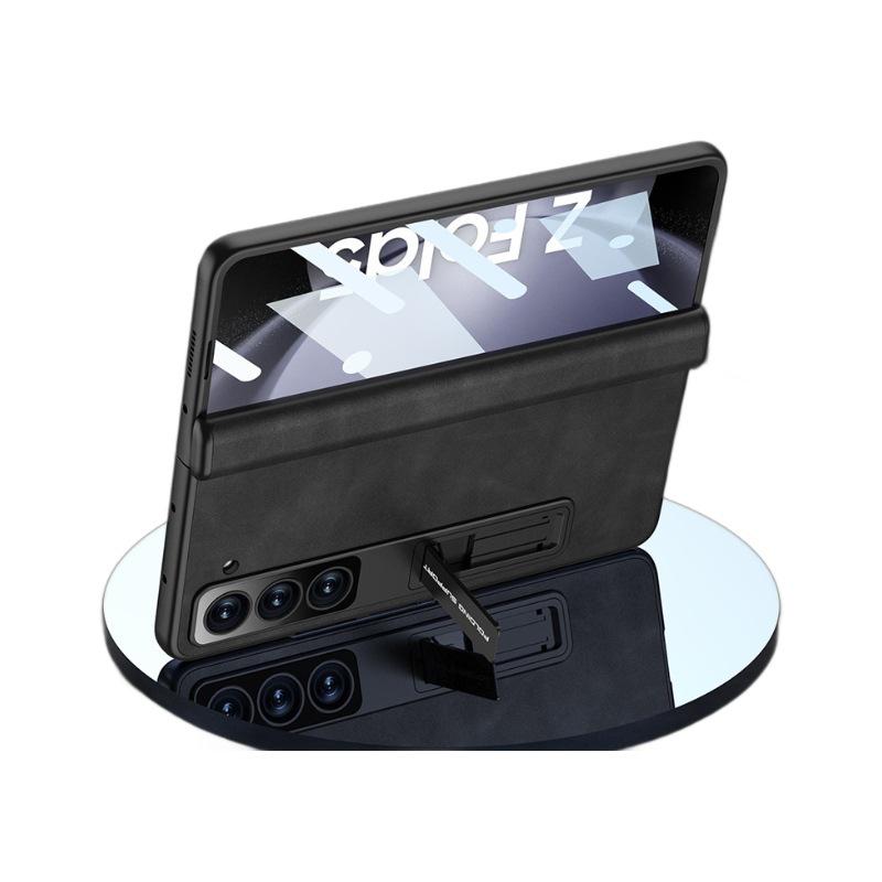 Кожаный чехол для Samsung Z Fold5: Магнитный шарнир, Полное покрытие, Подставка, Защита от пересечения границ