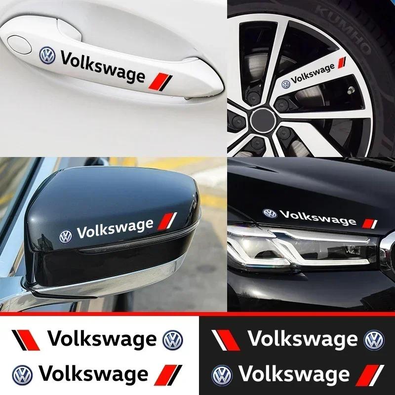 BSM1 Emblems 4Pcs Car Door Handle Stickers Tire Rear View Mirror Decals For Volkswagen GTI R-Line Polo T5 Golf Passat Scirocco Beetle ld2