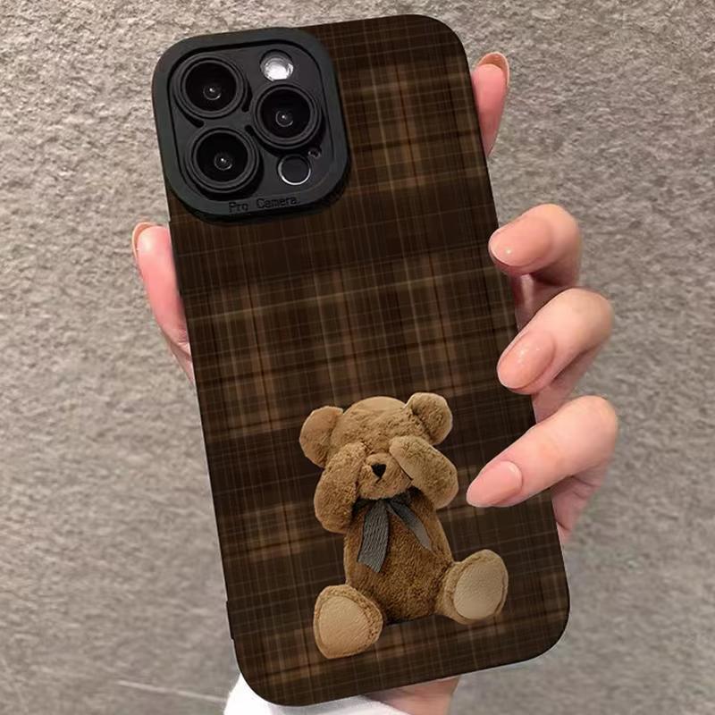 Винтажный Чехол для Телефона с Рисунками Медведей в Клетку Для iPhone 17 Pro Max 16 Pro 15 14 13 Mini 12 11 Pro Max 16E 17Air Ударопрочный Мягкий Чехол