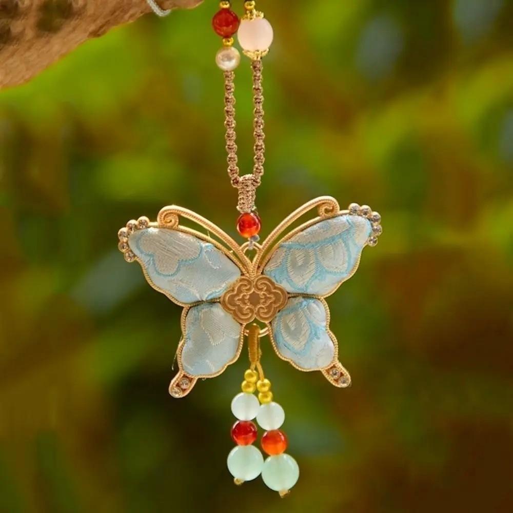 Ethnic Style Brocade Butterfly Necklace Traditional Embroidered Pendant Necklace Ethnic Fashion
