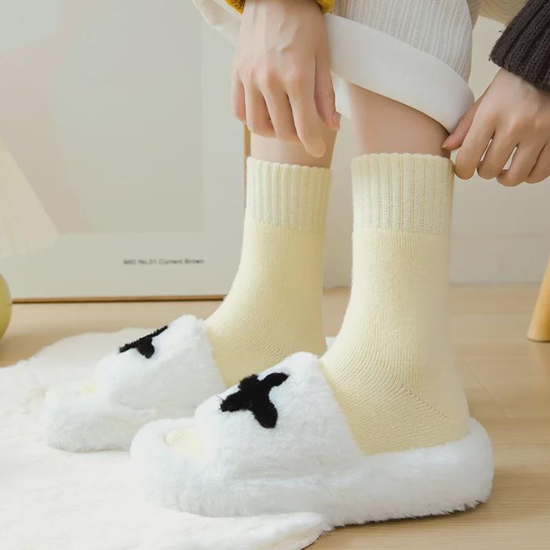Женские флисовые носки Zhuji средней длины: Плотный, теплый бархат для осени/зимы — идеально подходит для сна и родов