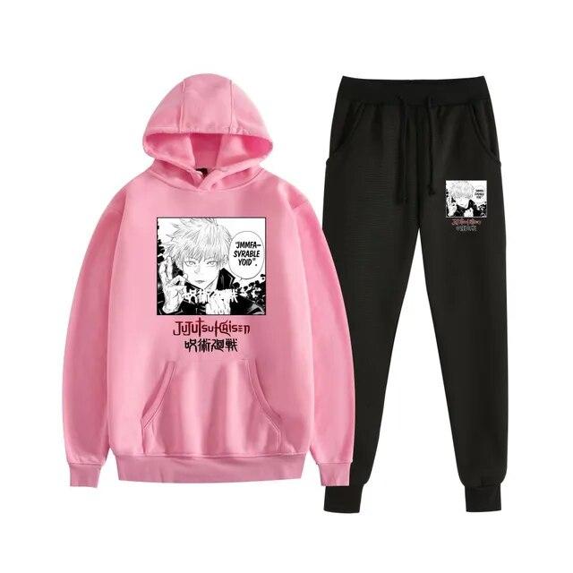 Fashion Autumn/Winter Anime Jujutsu Kaisen Harajuku Streetwear Men's Suit Fleece Hoodie + Trousers Thick Warm Sports Suit