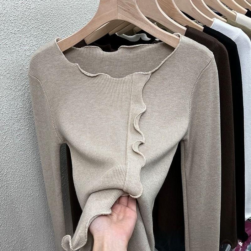 Elegant Womens Knitted Top With Solid Color Design For Plus Size Fall Winter Wear
