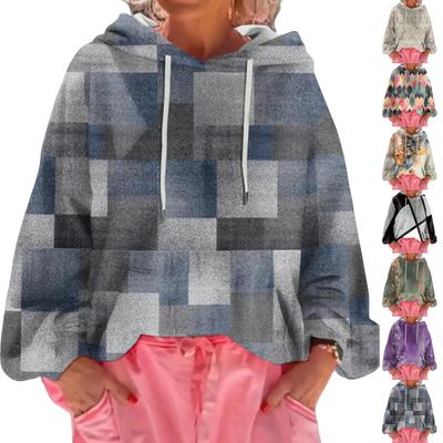 Женский худи свободного кроя с цветочным принтом и длинными рукавами