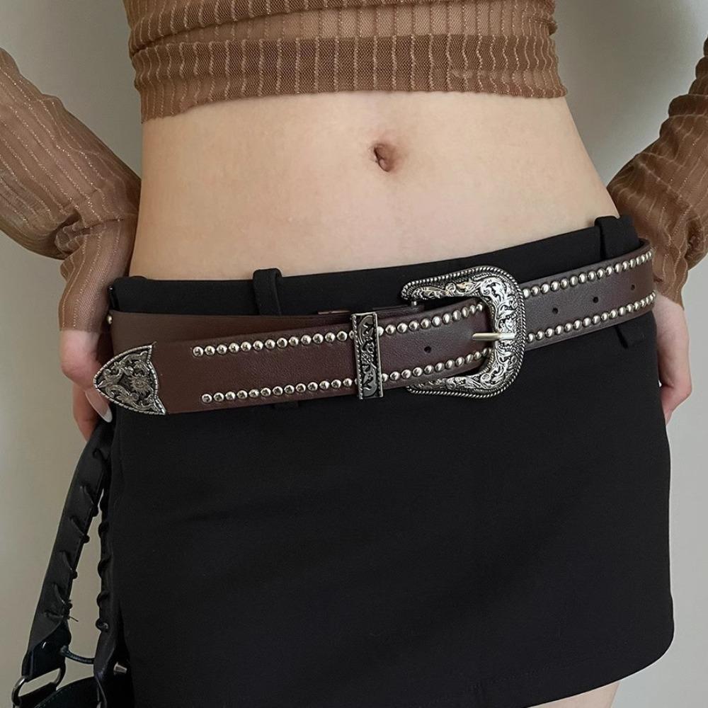 Y2k панк заклепочные ремни модный ремень с пряжкой винтажный ковбойский ремень в стиле вестерн
