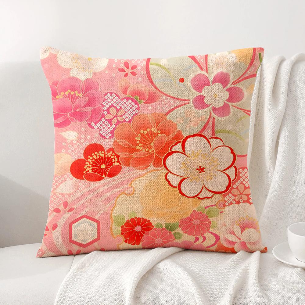 Cherry blossoms Cushion Cover Natural Linen Organic Fabric DoubleSided Printing Sofa Home Decor Gift Pillow Cover