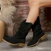 Female Shoes On Sale 2024 New Slip On Women's Boots Spring Autumn Pointed Toe Solid High Tube Chunky Heels Plus Size Boots