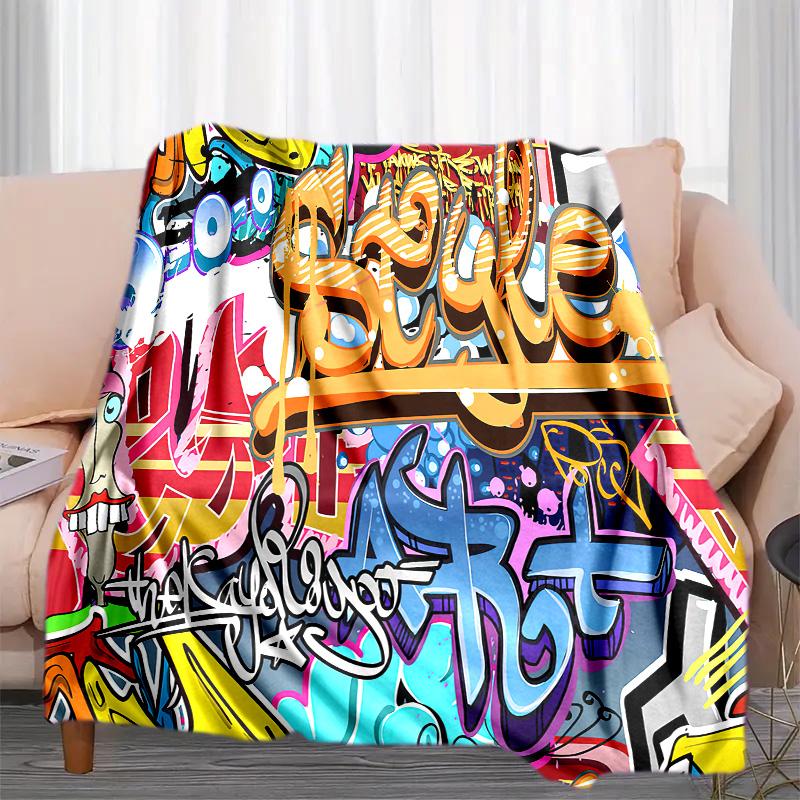 Graffiti Print Blanket Soft Comfortable All Seasons Suitable Sofa Office Nap Travel Birthday Gift Christmas Present
