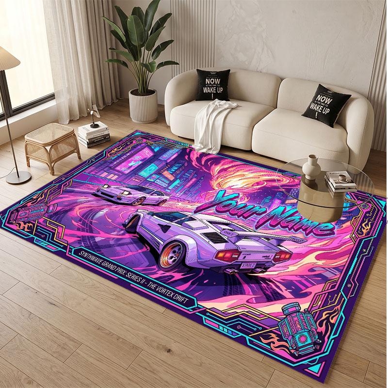 Neon Abstract Theme Soft Crystal Velvet Rug Custom Name & Text Print Non Slip Floor Rug for Bedroom Living Room