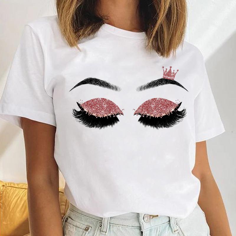 Tee Top Summer Unisex Print Fashion 90s Trend Eye Lashes Watercolor Sweet Tshirt FeUnisex Clothing Casual Short Sleeve Lady Graphic T-shirt