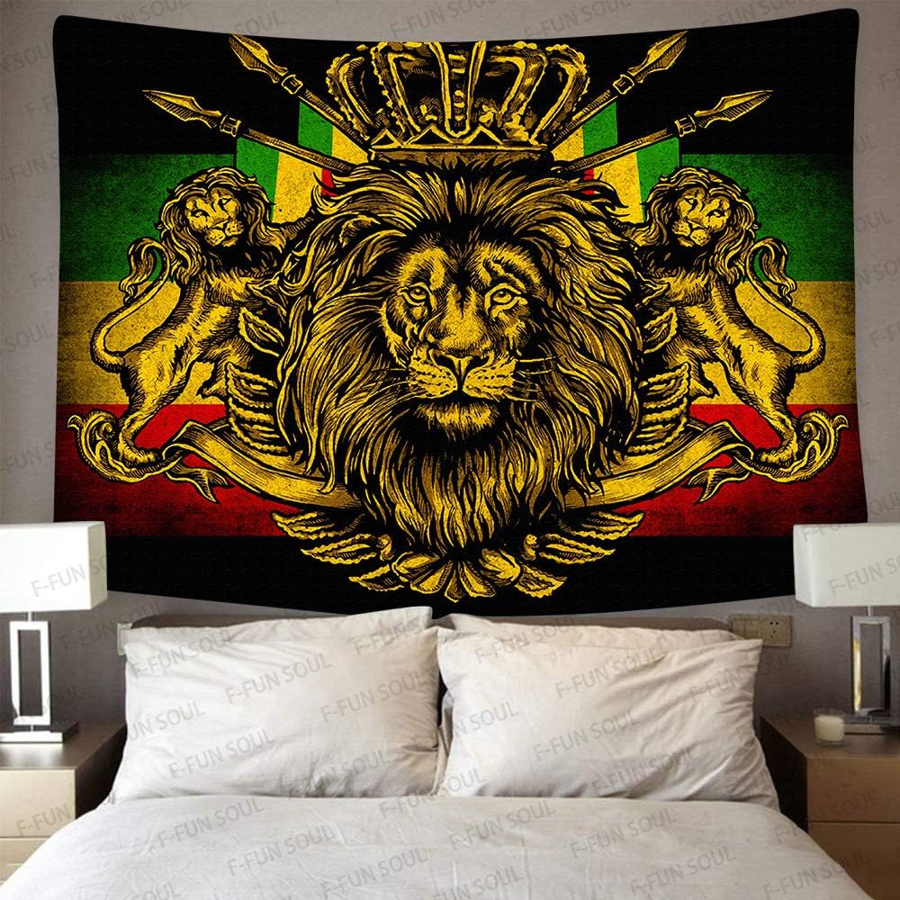 F-FUN SOUL Rasta Rastafarian Tapestry, Large 80x60inches Soft Flannel, Lion Crown Flag Hippie Art Wall Hanging Tapestries for Living Room Bedroom