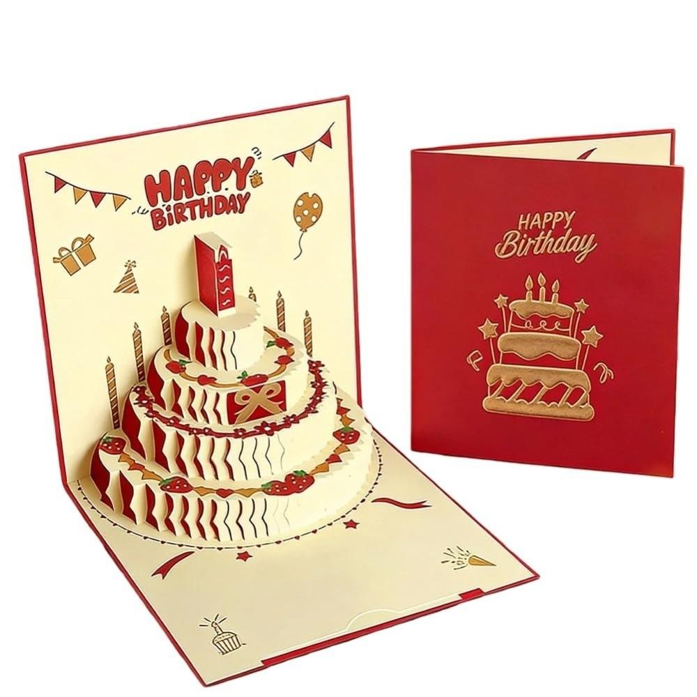Four-Layer Cake Pop-Up Greeting Card Folding Invitation Card 3D Happy Birthday Card Kids Gift