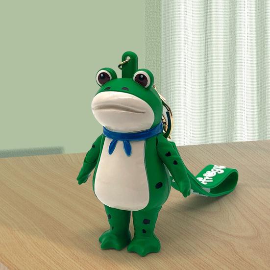 Брелок Лягушка Салютующая Кнопка Звено Руки Реалистичная Текстура Синий Шарф Брелок Лягушка Мини Портативный Карабин-Лобстер Подвеска для Рюкзака