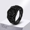 Vnox Black Tridant Signet Ring for Men, 13.3mm Chunky Wide Hexagon Geometric Top Finger Band, Strength Power Symbol Jewelry