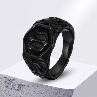 Vnox Черное кольцо-печатка с трезубцем для мужчин, 13,3 мм, массивное широкое шестиугольное геометрическое кольцо на палец, украшение-символ силы