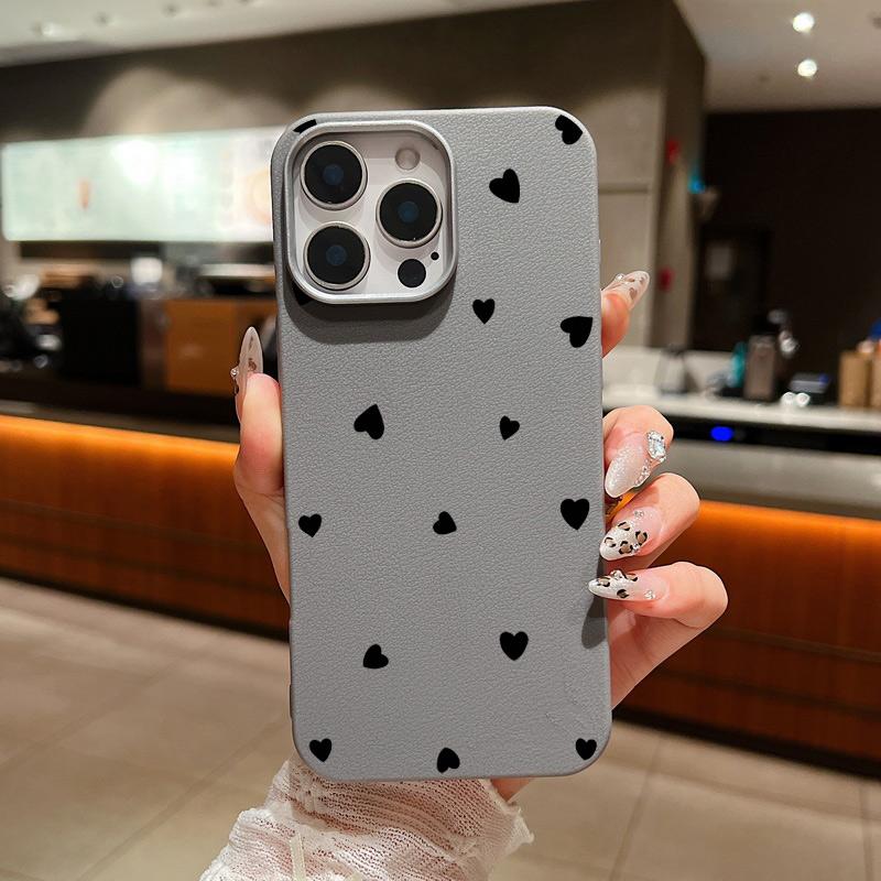 Кожаный чехол с текстурой черного цвета с рисунком сердец любви для iPhone 16 15 Pro 14 Plus 13 12 11 Pro Max Xs Xr 8 7 Plus, ударопрочный, мягкий, из ТПУ, тонкий чехол