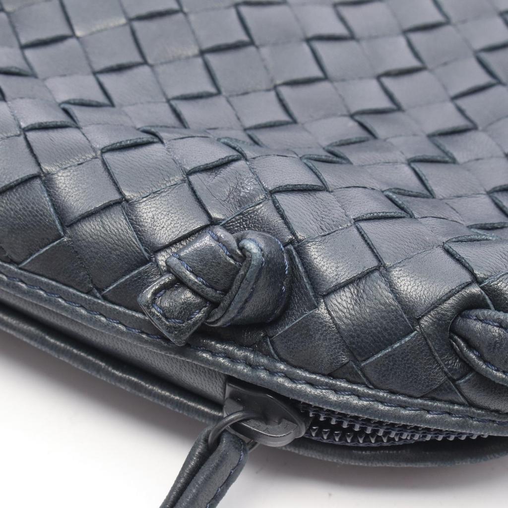 Used BOTTEGA VENETA Intrecciato Shoulder Bag leather Navy Used Women