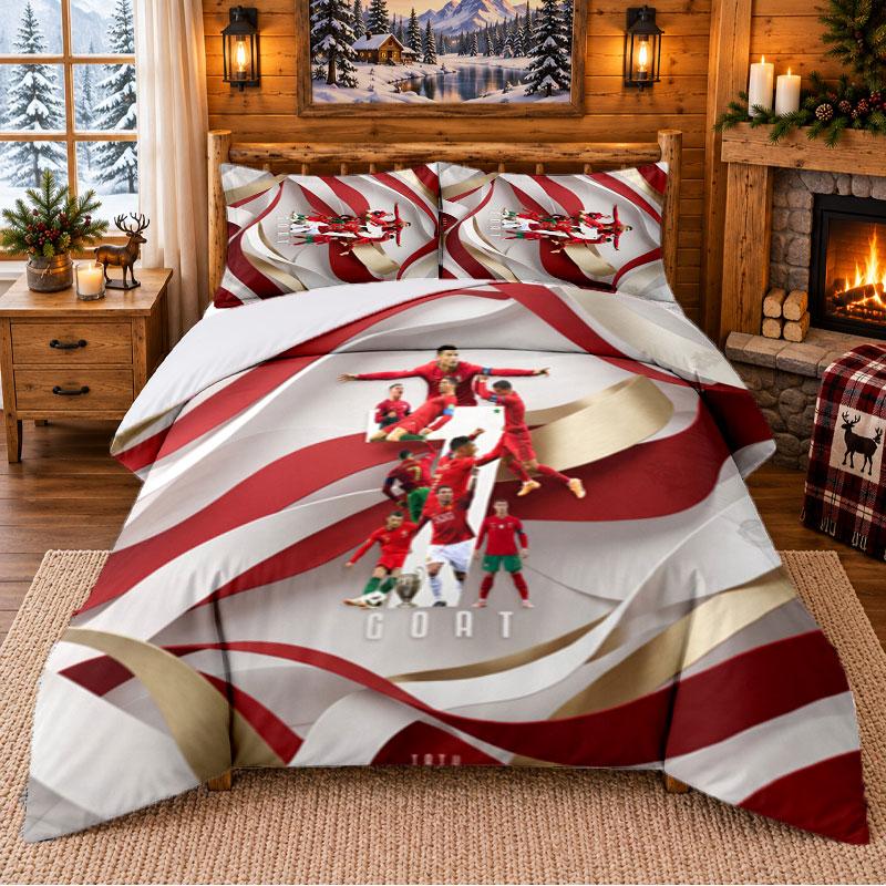 Printed 3Pcs Bedding Set Portugal Football Pattern Bed Sheet Pillowcase For Bedroom Decor