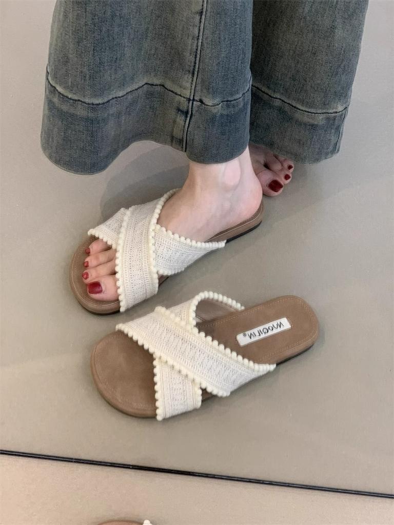 Ethnic Style Cool Slippers Women's 2025 Summer New Retro Woven Bohemian Style Student Flat Beach Sandals