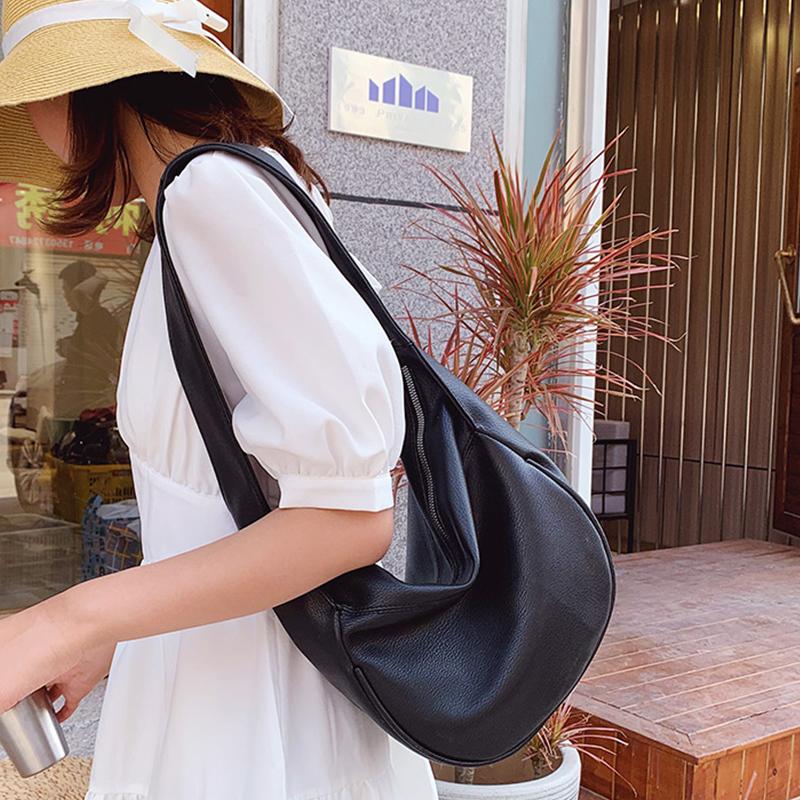 Yogodlns Винтажная сумка через плечо с клецками для женщин, сумка через плечо из искусственной кожи, простая однотонная сумка, большая вместительная сумка-хобо