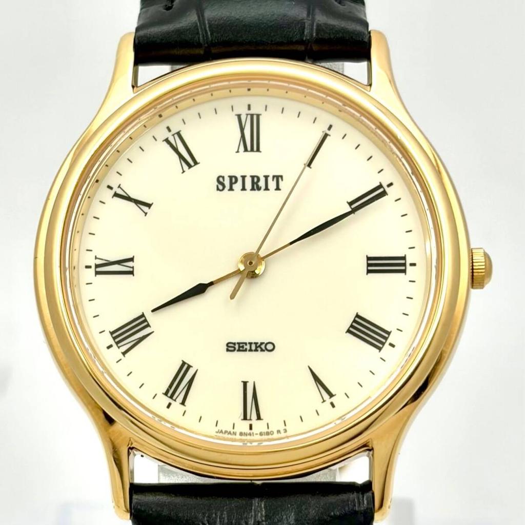 Часы SEIKO Spirit Римские Золотые 421050 Новый Ремешок [Отличное Состояние/Новая Батарейка] Мужские 8N41-613A