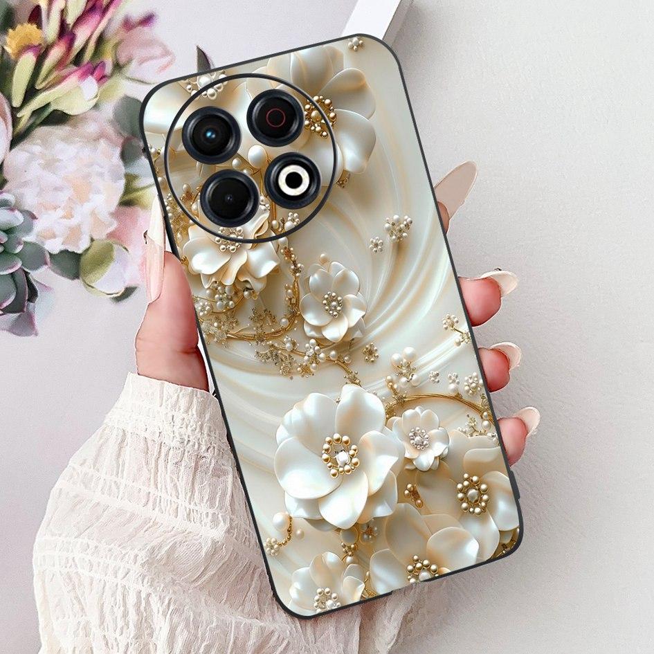 Для Tecno Spark 30 KL6 Чехол Spark 30 Pro KL7 Обложка Модный Цветок Мягкий Черный Силиконовый Чехол для Телефона Для Tecno Spark30 Pro 2024 Чехол