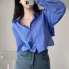 Women's Solid Color Long Sleeved Chiffon Shirt Lapel Back Lace-up Short Sunscreen Shirt