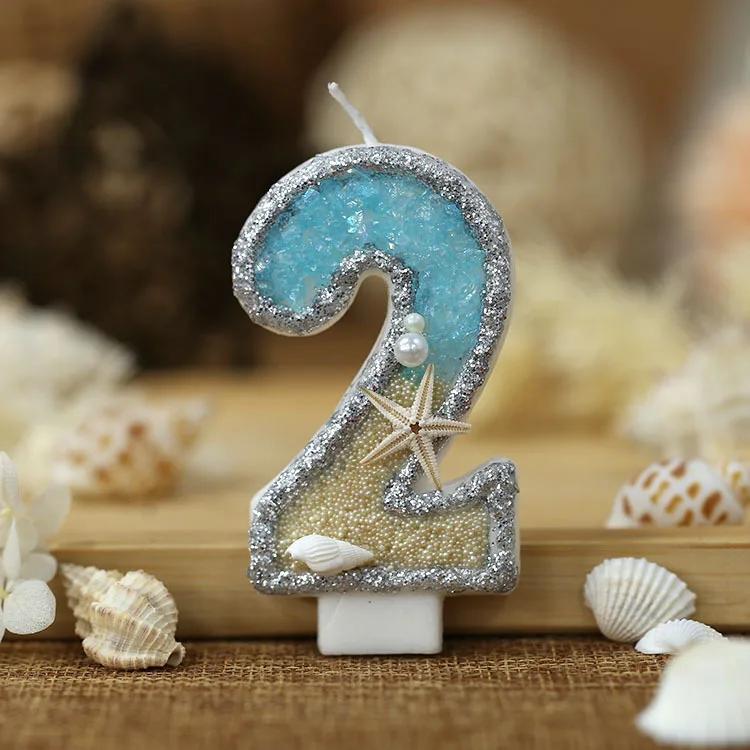 3-дюймовая свеча на день рождения, большая цифра 4, морской стиль, морская звезда, ракушки, топпер для торта, для детской вечеринки по случаю дня рождения