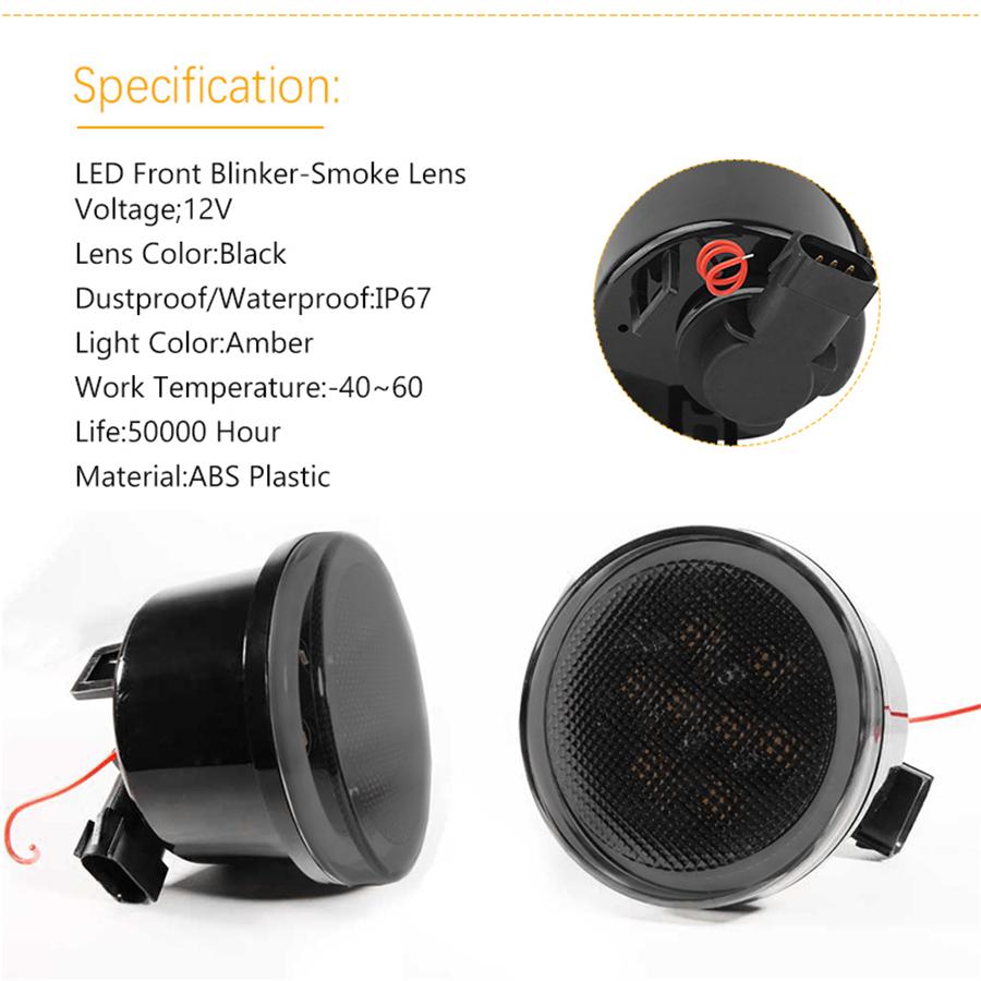 Pair LED Amber Grill Turn Signal Light for Jeep Wrangler JK 07-18 Halo Ring Angel Eye DRL Smoke Lens