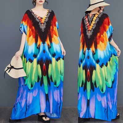Праздничное платье с принтом, свободное платье с рукавами «летучая мышь», платье больших размеров