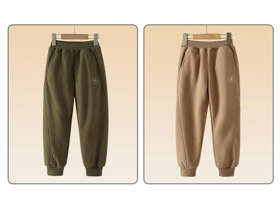 2024 Зимние утепленные хлопковые брюки на флисовой подкладке для мальчиков среднего и старшего возраста - Спортивный стиль