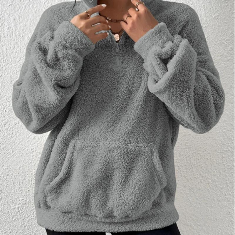 Осень и зима европейский и американский новый плюшевый плюс бархатный женский свитшот со стойкой воротником повседневный топ