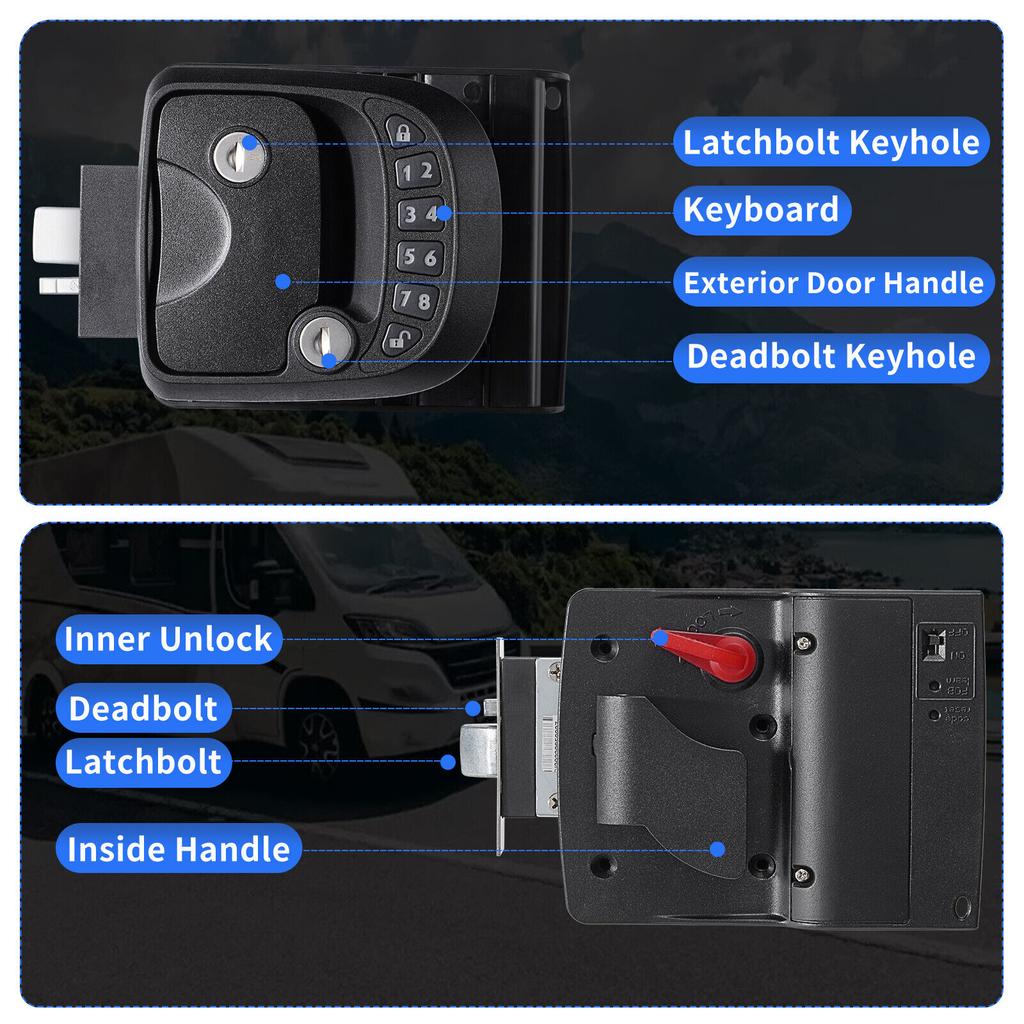 Trailer RV Keyless Entry Door Lock Latch Hatch Caravan-Motor Home Car Drawer Handle With Deadbolt Integrated Keypad Fob