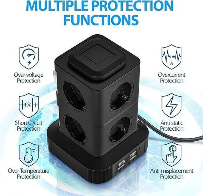 12 In 1 Power Strip 8 Outlets and 4 USB-C (Max 5V/3.1A) Power Strip with Switch 2500W with Overload Protection