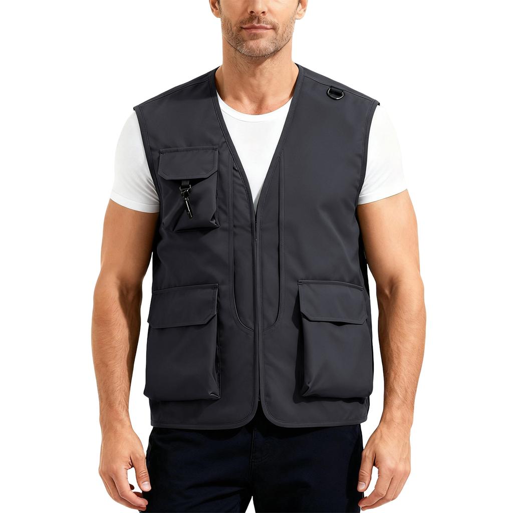 Men’s Outdoor Fishing Vest, Lightweight Sleeveless Utility Cargo Jacket For Hiking Hunting