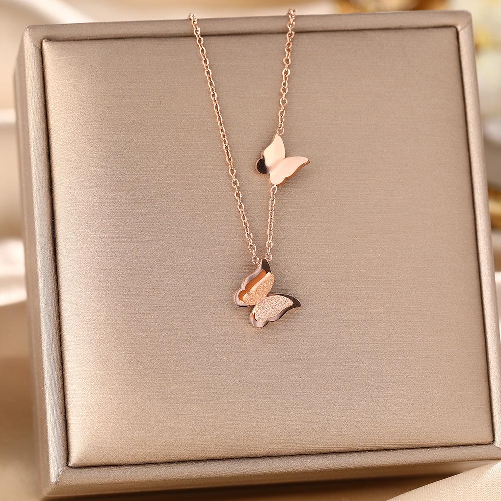 Korean Butterfly Tassel Luxury Diamond Titanium Steel Necklace - Women's Versatile Clavicle Jewelry