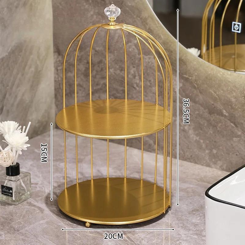 Metal Bird Cage Makeup Organizer Cosmetic Organiser Cosmetic Storage Shelf Bathroom Tabletop Toilet Vanity Organiser Makeup Box