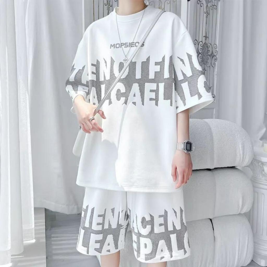 Летняя мужская модная персонализированная двухкомпонентная одежда с принтом букв, короткий рукав, шорты, дышащий комплект футболок для активного отдыха