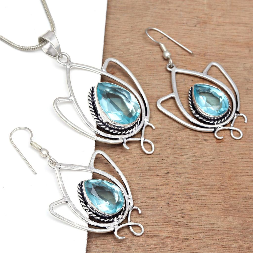 Топаз Голубой Подвеска Sky Серьги Комплект Стерлинговых Ювелирных Изделий Кольцо Серьги