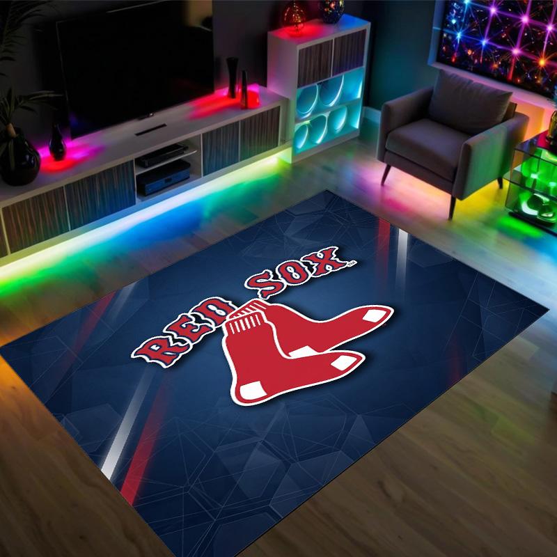 Boston Red Sox Design Crystal Velvet Carpet Cozy Non?Slip Printed Rug For Bedroom Living Room Entrance
