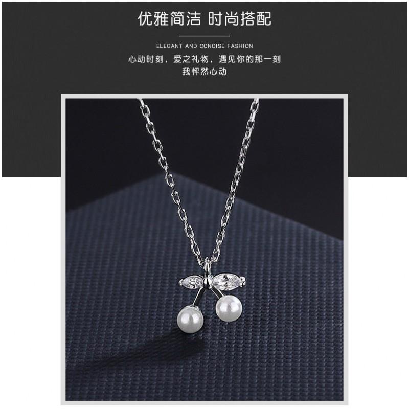 Womens Cherry Pearl Necklace Fresh Sweet Style Choker Fashion Jewelry Daily Wear