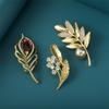 Metal Premium Brooch Leaf Rhinestone Pearl Fashion Pin Ladies Suit Coat Ruby Accessories