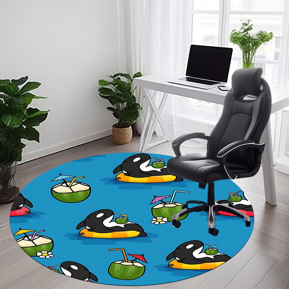 1pc Orca Party Office Round Area Rug, Mat Suitable ForOffice, Under Office Chairs Bedroom Living Room Home Decor, Room Deco