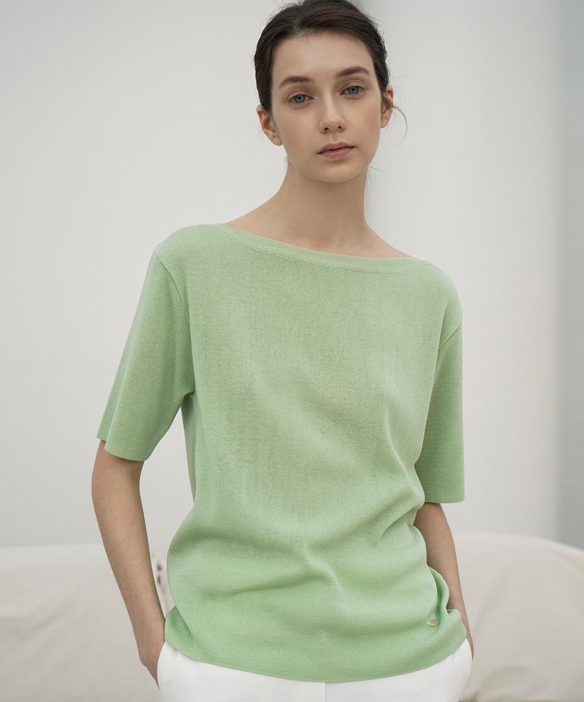 RE RHEE 2Color Boat Neck Short Sleeved Knit Top Lg