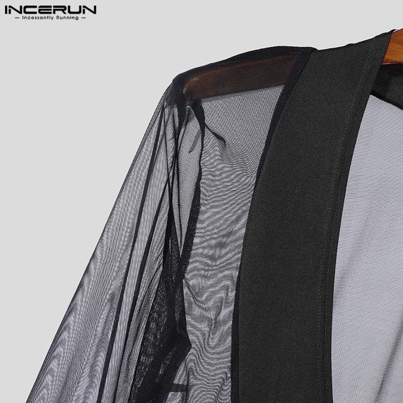 INCERUN Мужские прозрачные комбинезоны с длинным рукавом из сетчатой ткани в сетку