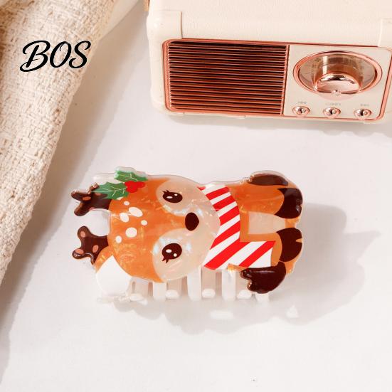 Daily Hair Styling Accessories Christmas Claw Clip for Women, Acrylic Festive with Elk Santa Snowflake Party Ornaments Patterns, Non Slip Strong Hold