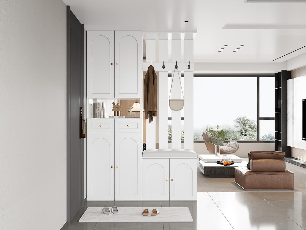 Wardrobe Set, Wall Wardrobe; Wardrobe Set with Shoe Bench and Shoe Cabinet, 4 Hooks, 6 Doors, 2 Drawers, White Hallway Furniture (W110×H180×D37cm)