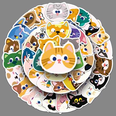 50 Наклеек-граффити с кошачьими головами, мультяшные милые нарисованные от руки декоративные наклейки для чехла мобильного телефона, стакана для воды, водонепроницаемые